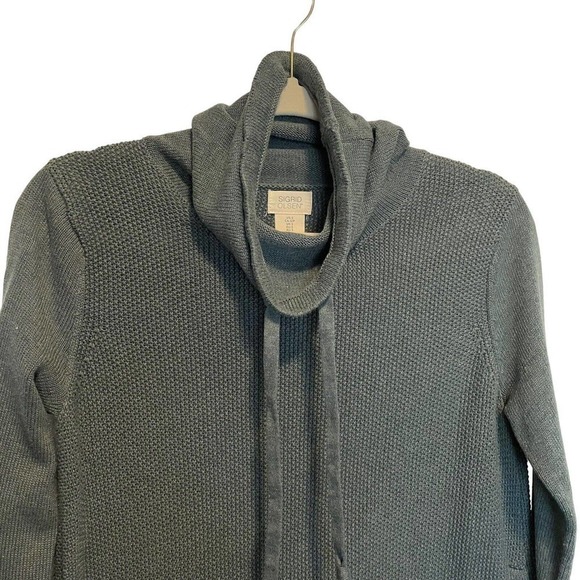 Sigrid Olsen Hunter Green Cowl Neck Sweater Size S Thumb holes popcorn knit - Picture 5 of 13